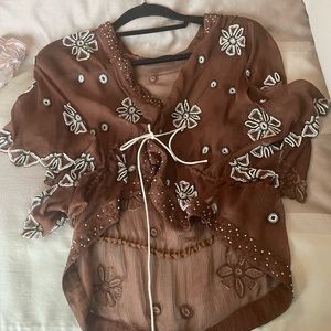 Reiss silk & beaded top